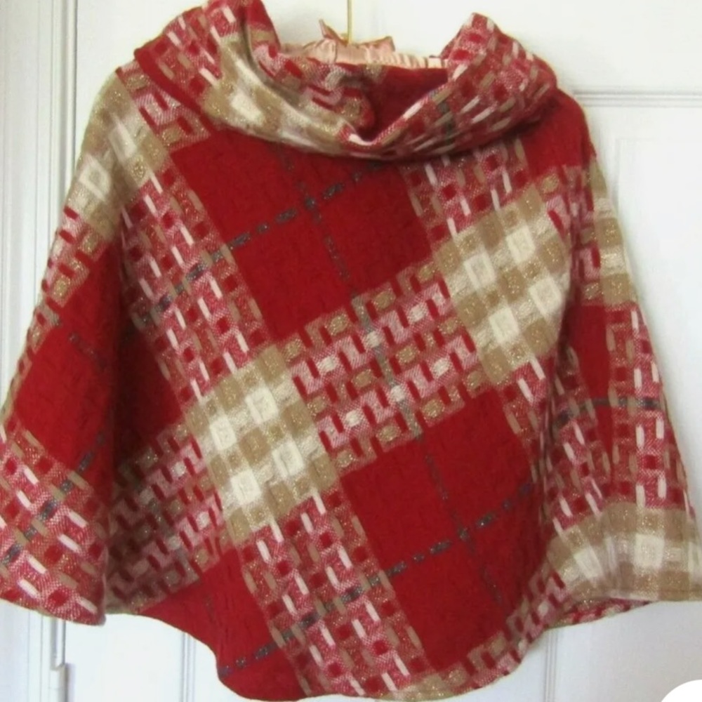 Burberry Red, Biege Grey Plaid Nova Check Sweater Cowel Neck One Size